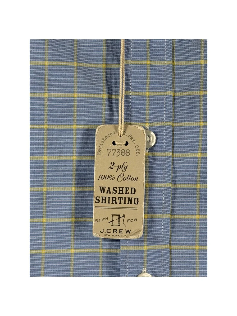 J.Crew Mens XS Blue Yellow Grid 2-Ply 100% Cotton Washed Shirting Button Down